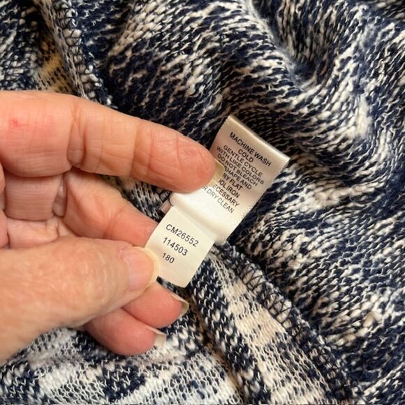 Cupio Women's Open Front Cardigan Waterfall Patchwork Navy and White Medium - Picture 7 of 11